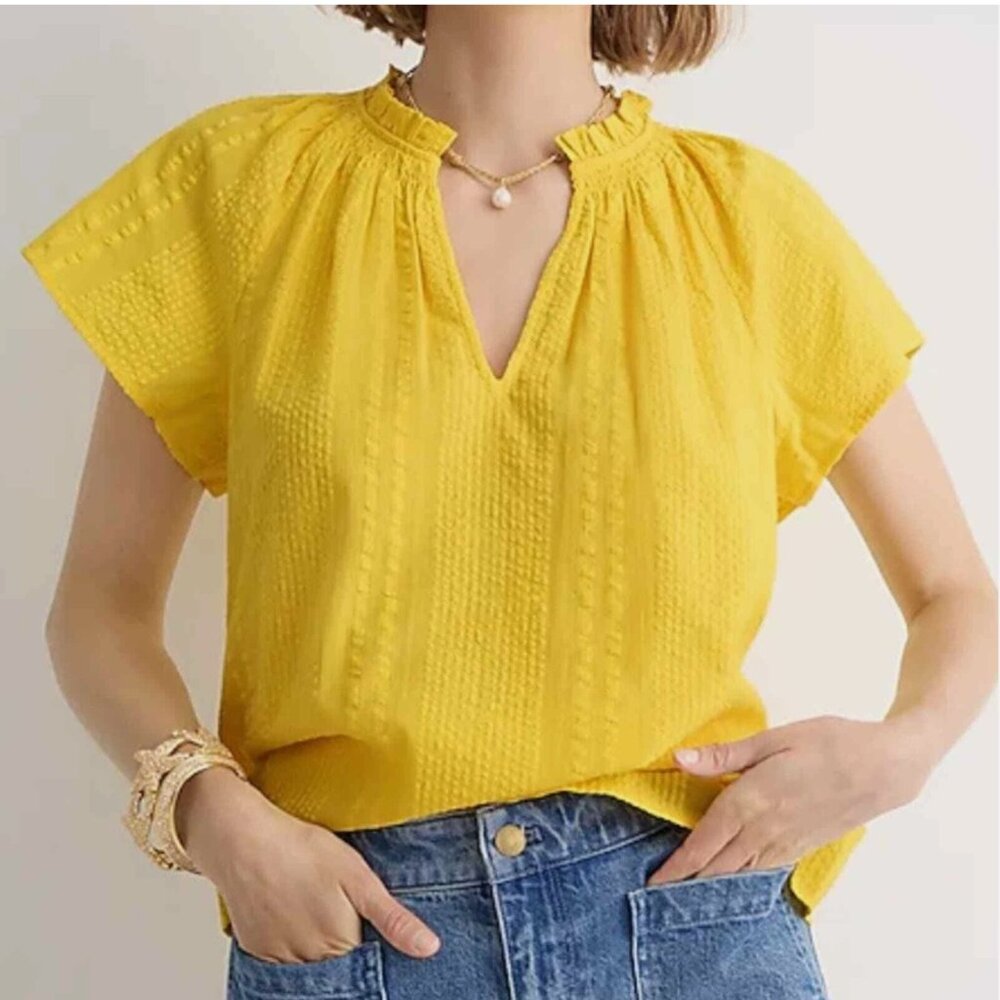 J.Crew Flutter-sleeve V-neck top in cotton dobby, Size XXS